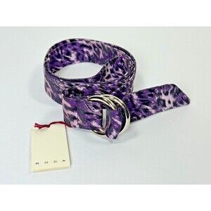 RODA‎ Ribbon Belt Mens Unisex Medium Purple Black Abstract Animal Print D Ring